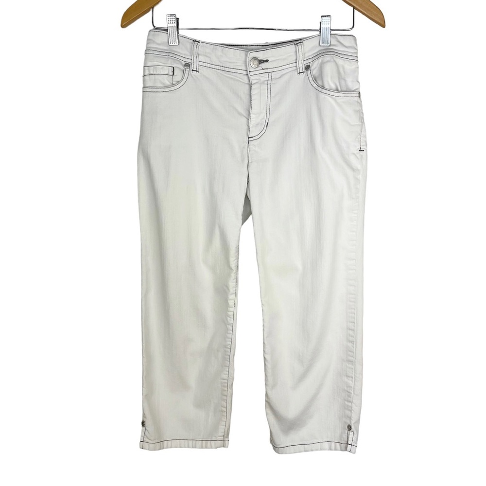 Chicos Cropped White Jeans Rhinestone Embellished Pockets Size Small 4